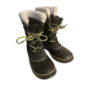 LL Bean Suede Lace Up Duck Snow Boots Felt Lined 284882 Shoes Black Women Sz 7